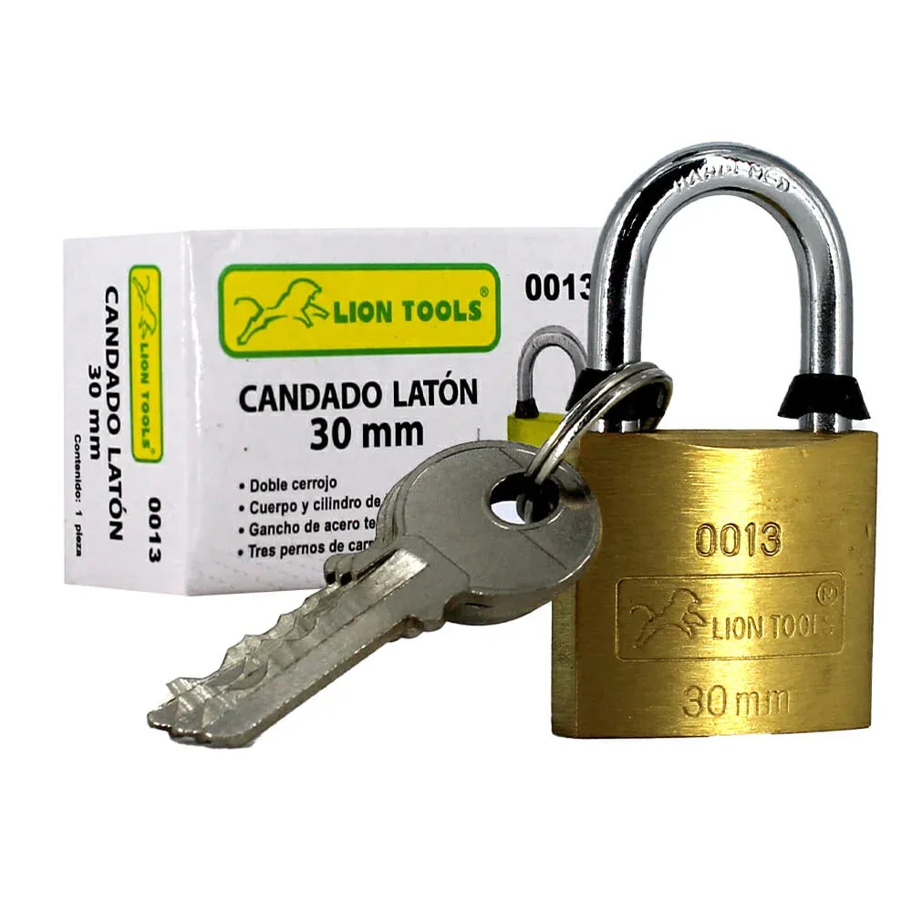 Candado lion tools de latón con juego de 3 llaves 30mm / 0013