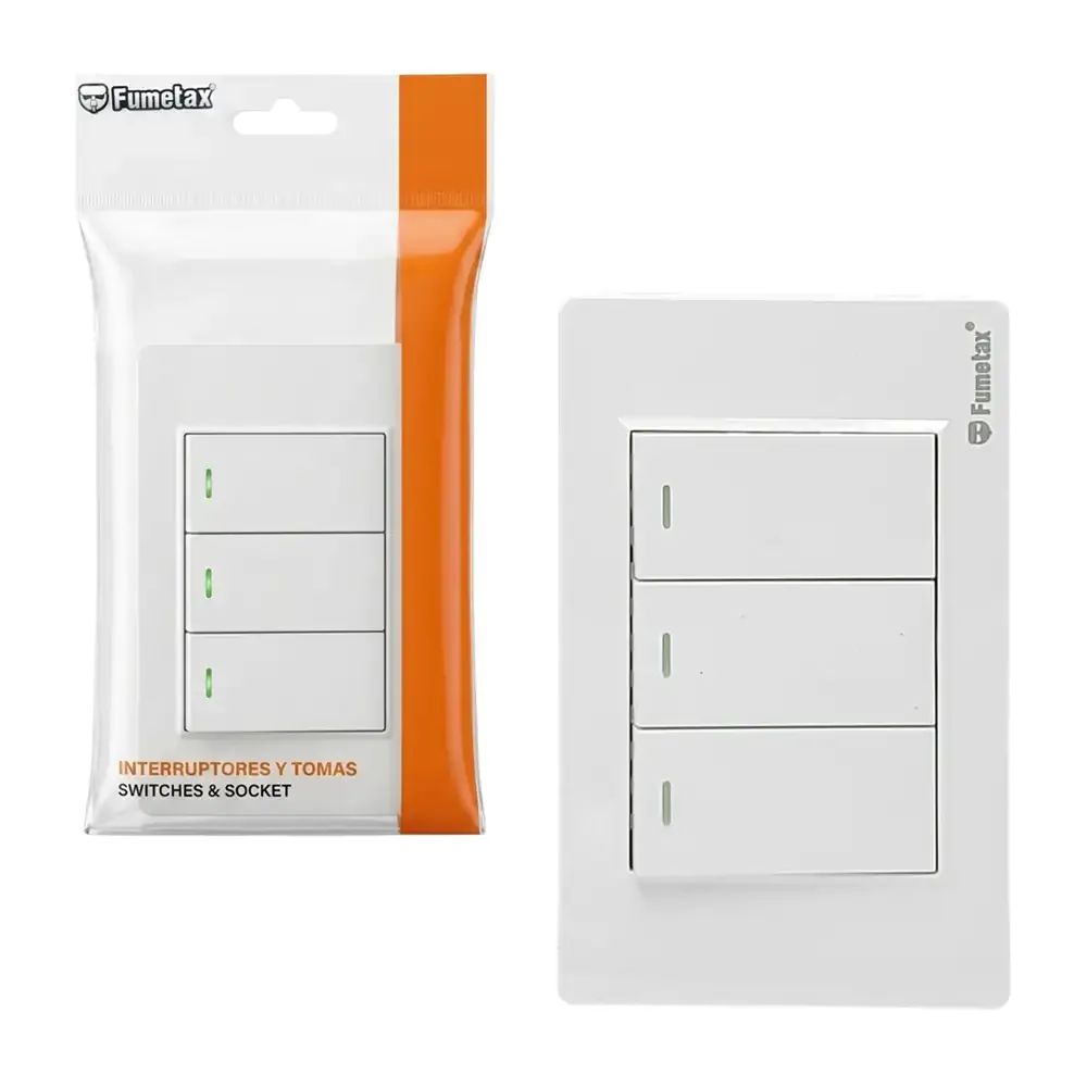 1pz placa fumetax de plástico con 3 apagadores, color blanco / sw-55008