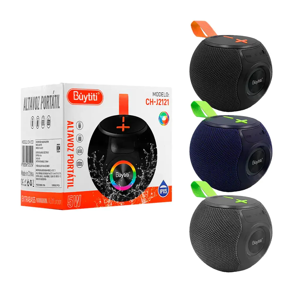 Bocina esférica inalámbrica bluetooth buytiti con iluminación rgb + asa variedad