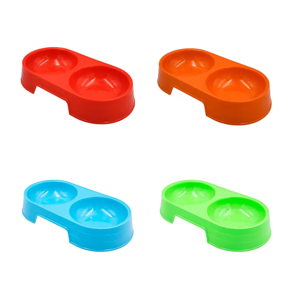 Plato doble de plástico resistente para mascota, 25x14x4.5cm, variedad / 35221