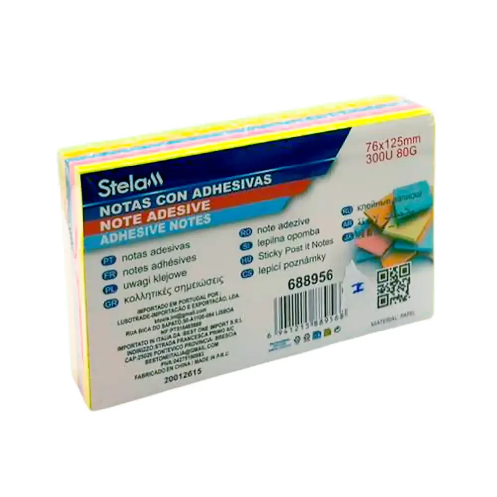 Paquete con 300 notas adhesivas post it stelam de 76x125mm, variedad de colores