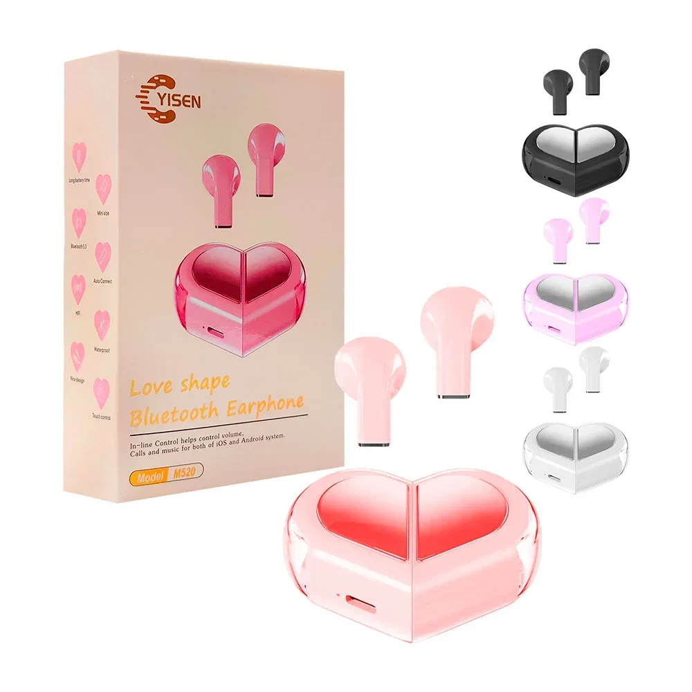 Audífonos inalámbricos con estuche en forma de corazón, color surtido / m520