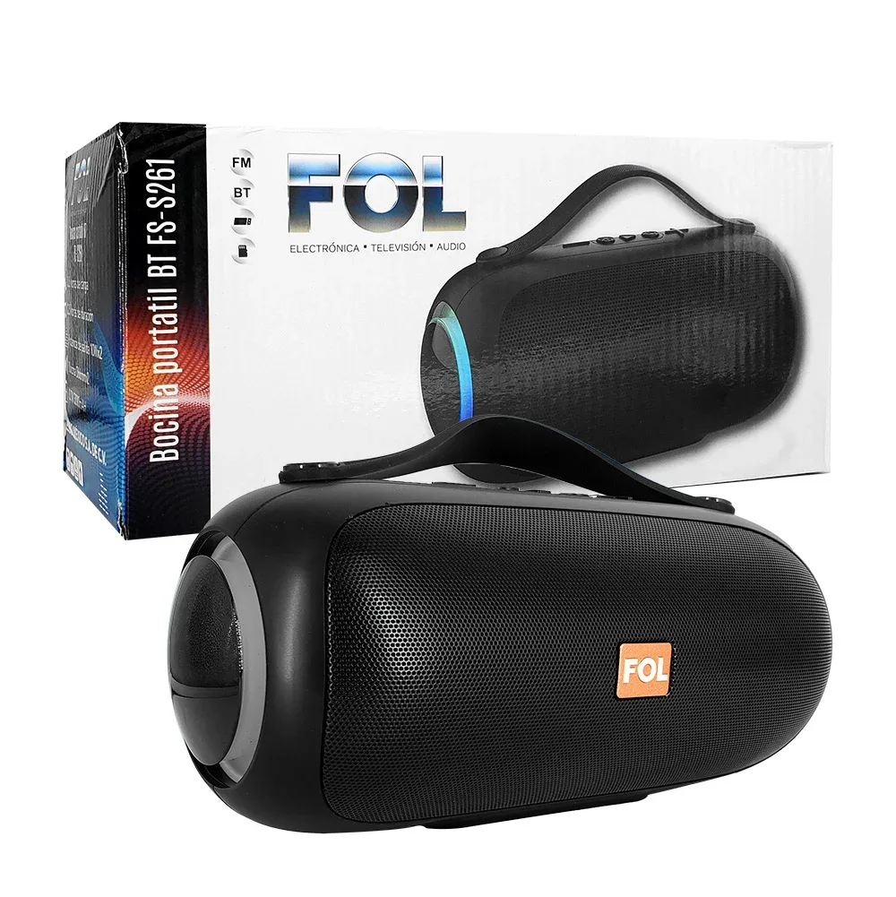 Bocina cilíndrica bluetooth fol con luz rgb, asa agarradera + ranuras para usb y micro sd, variedad de colores / 107626