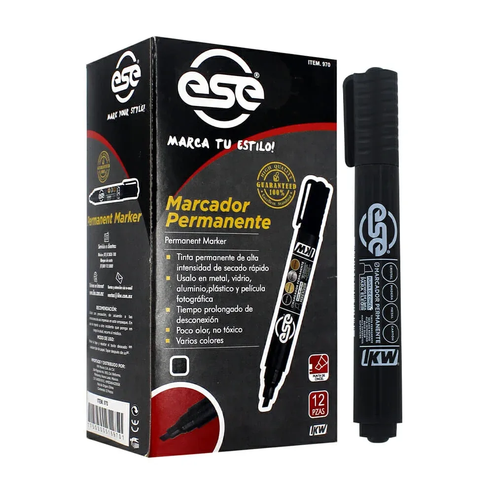 1pz marcador - plumón permanente ikw con punta cincel color negro / 970
