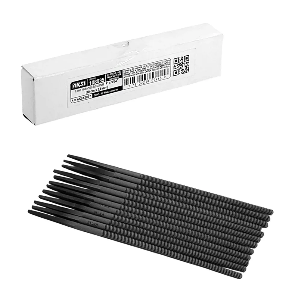 Caja con 12 limas redonda de 4in - 10cmx3.6mm de acero inoxidable / 108535