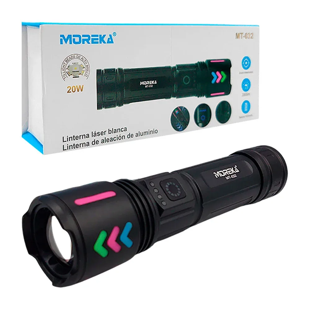 Linterna moreka multifuncional de largo alcance, recargable con ángulo ajustable