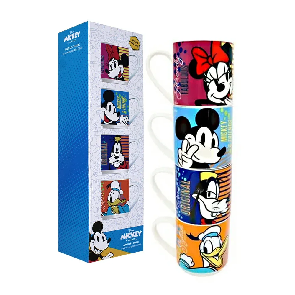 Juego 4 tazas de porcelana apilables de 330ml con diseño de mickey y amigos 1754-43