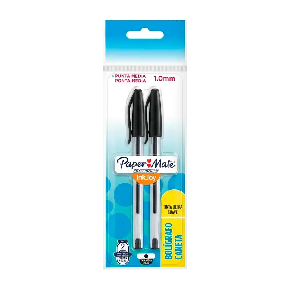 2pz Boligrafos caneta paper mate punta media 1.0mm color negro / pkg0001488430