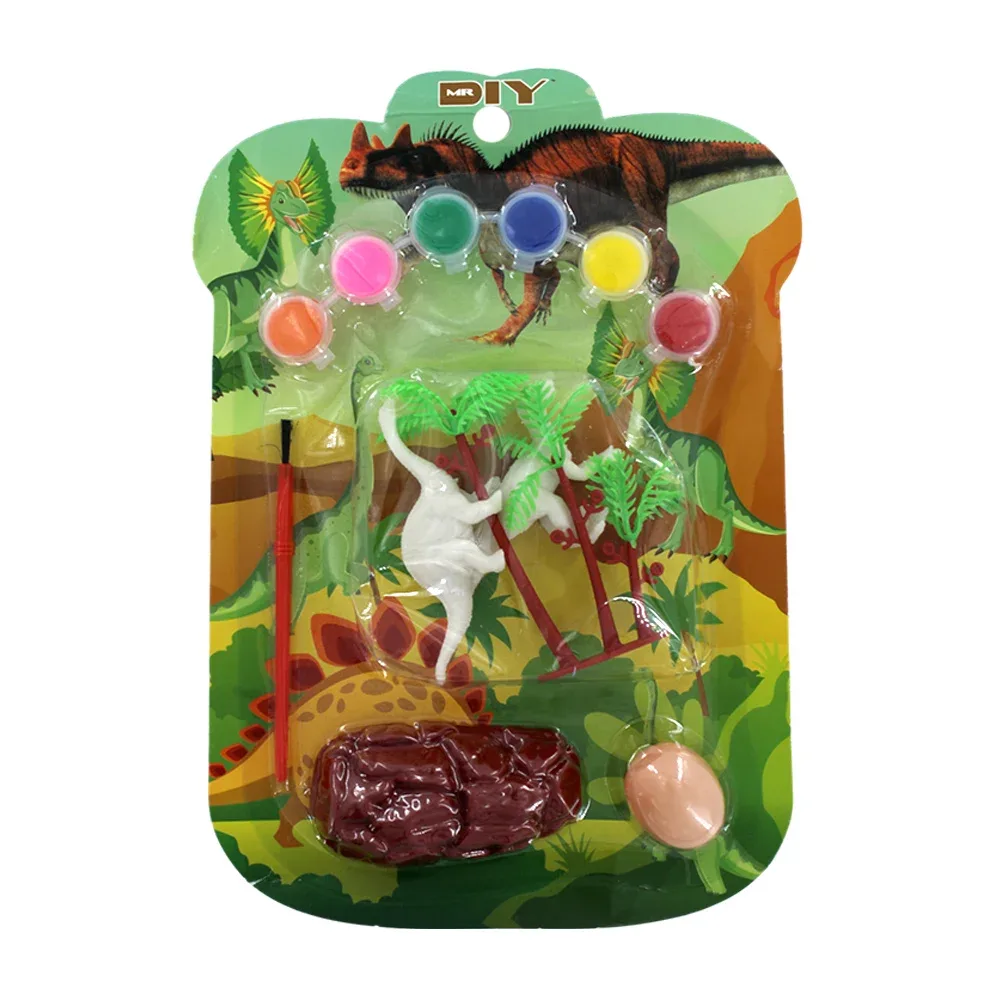 Set con 6 acuarelas, pincel, 2 dinosaurios, palmeras y accesorios / mr diy