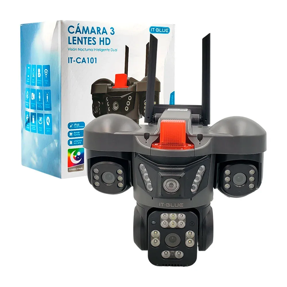 Cámara de seguridad inteligente it blue con 3 lentes hd y doble visión nocturna