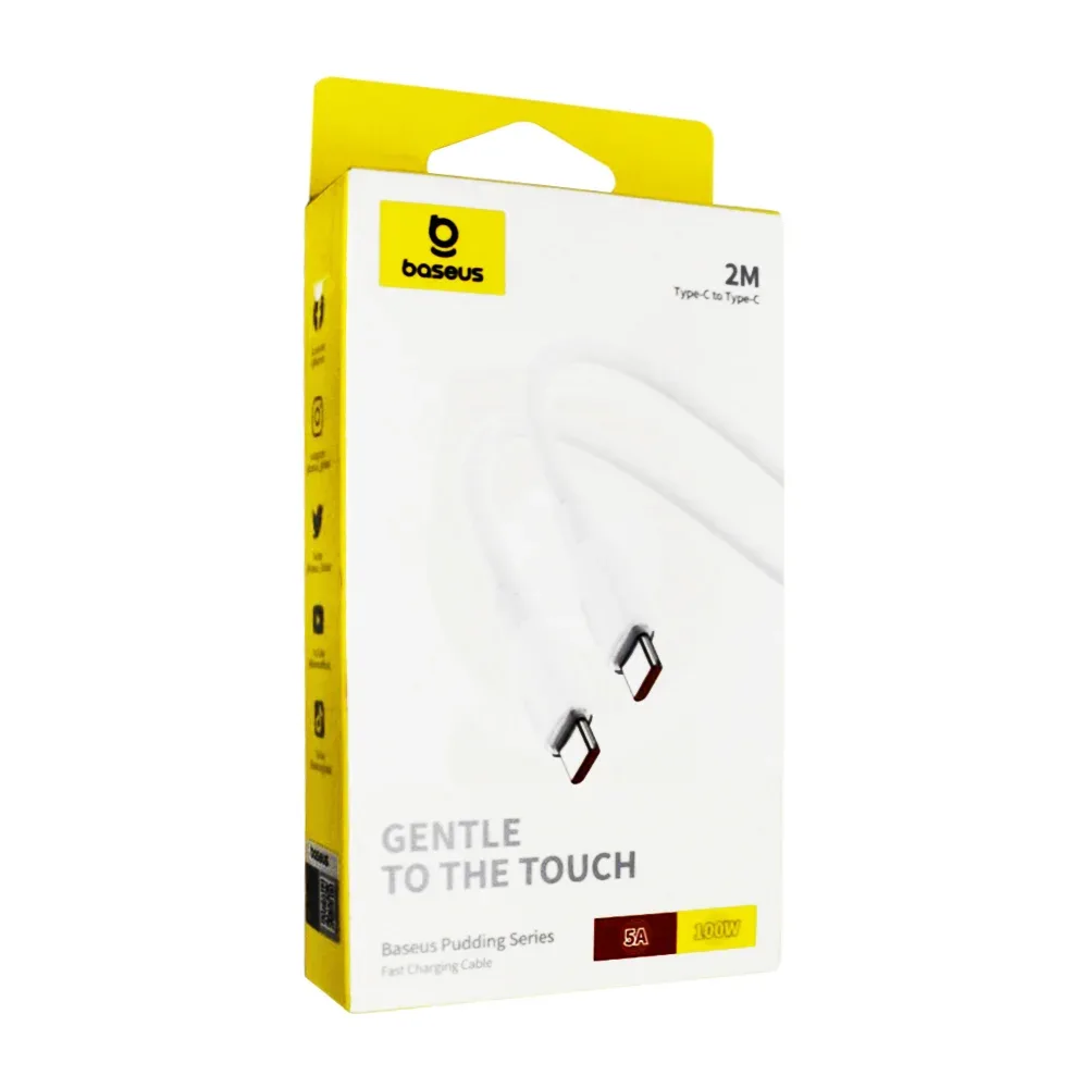 Cable doble baseus de 2m con entrada type-c a type-c, 5a, 100w / gentle to the touch / cab003b-2m