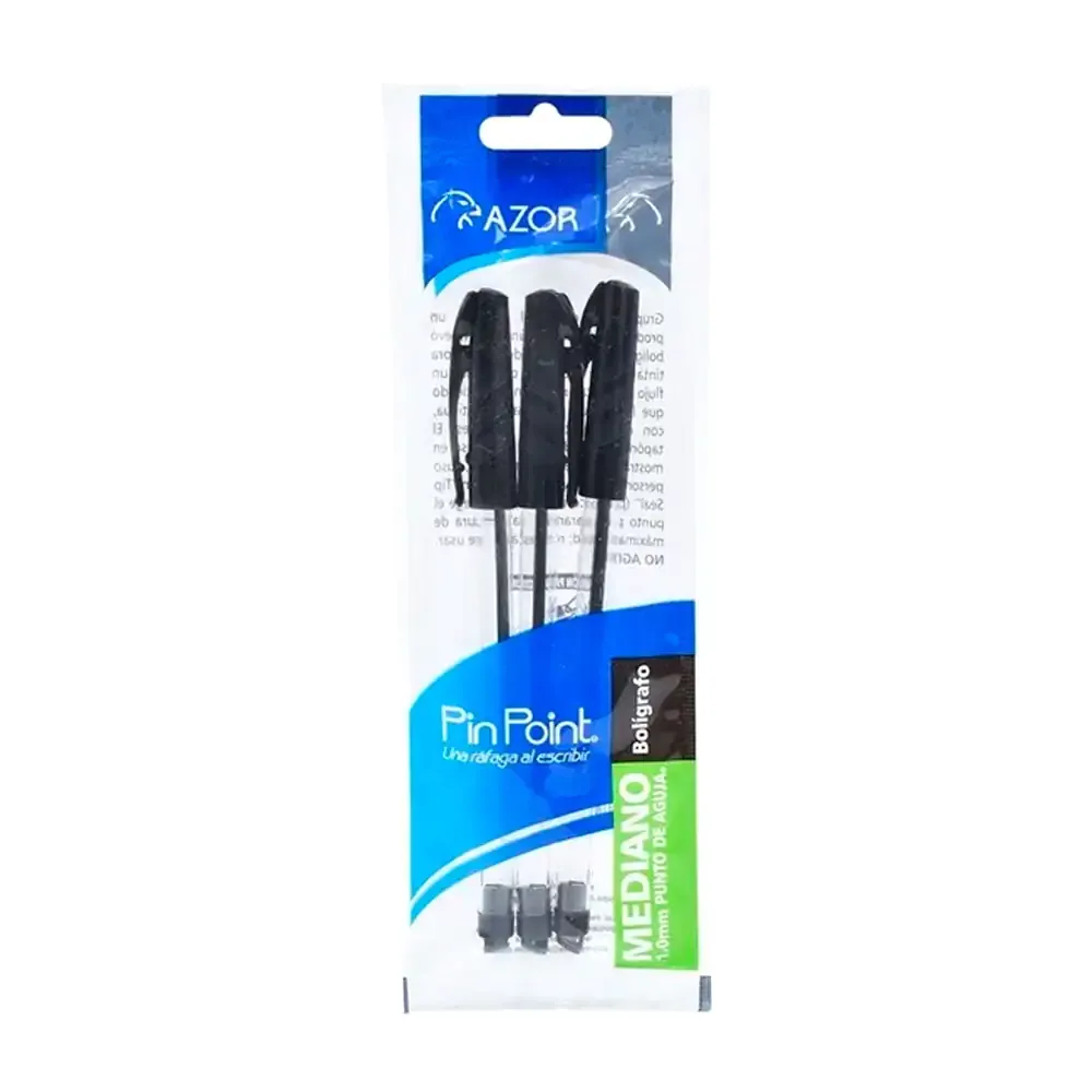 3 Bolígrafos azor pin point color negro, mediano 1,0mm punto de aguja / 728314