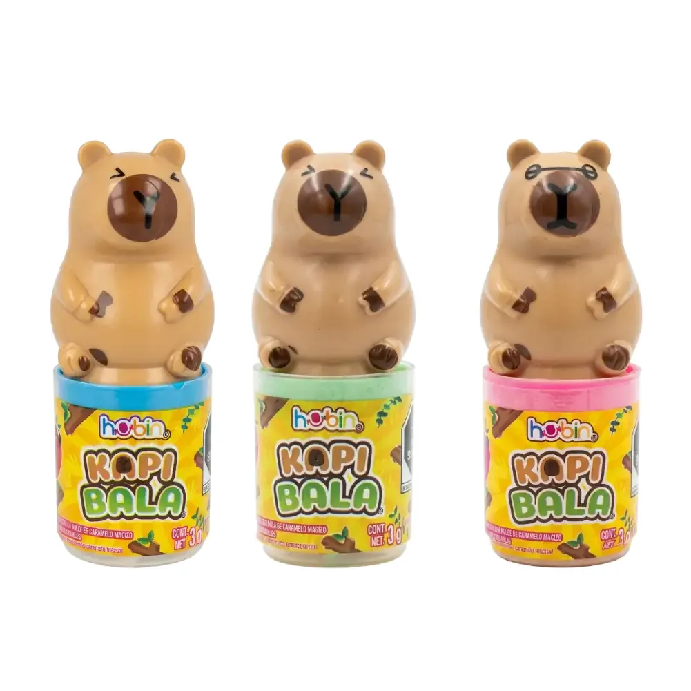 1pza dulce hubin kapi bala de caramelo macizo + juguete de capibara, variedad de sabores / kapibala