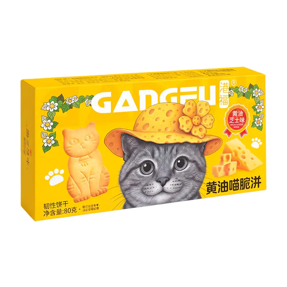 Paquete con galletas en forma de gatito gangfu sabor a mantequilla y queso, 80g