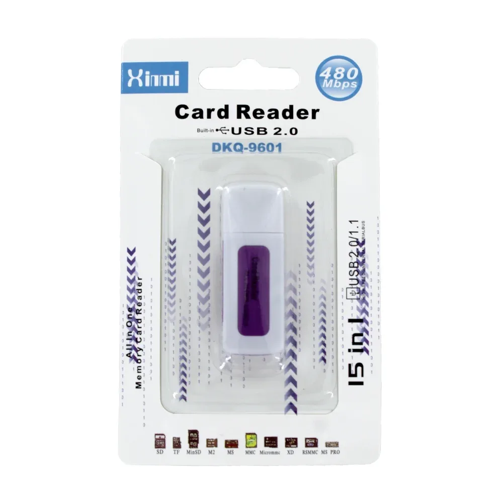 Adaptador lector de tarjetas sd 15 en 1 con entrada usb 2.0 y 480mbps, variedad de colores / card reader / dkq-9601