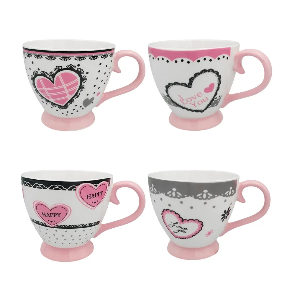 1pza Taza de cerámica grande en forma redonda con temática de san valentín + estampado de corazones i love o happy, variedad de modelos / 24qr528