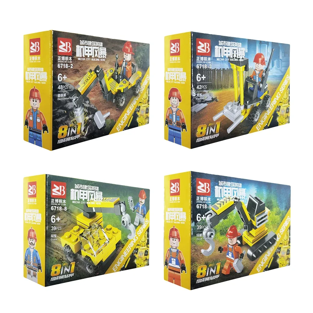 Juguete armable con mini bloques de 38 a 48 piezas en forma de vehículos de construcción, variedad de modelos / engineering series / xj-6718