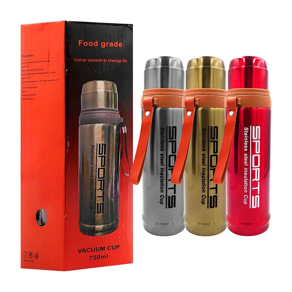Botella termo sports de 750ml con seguro para líquidos y agarradera, variedad