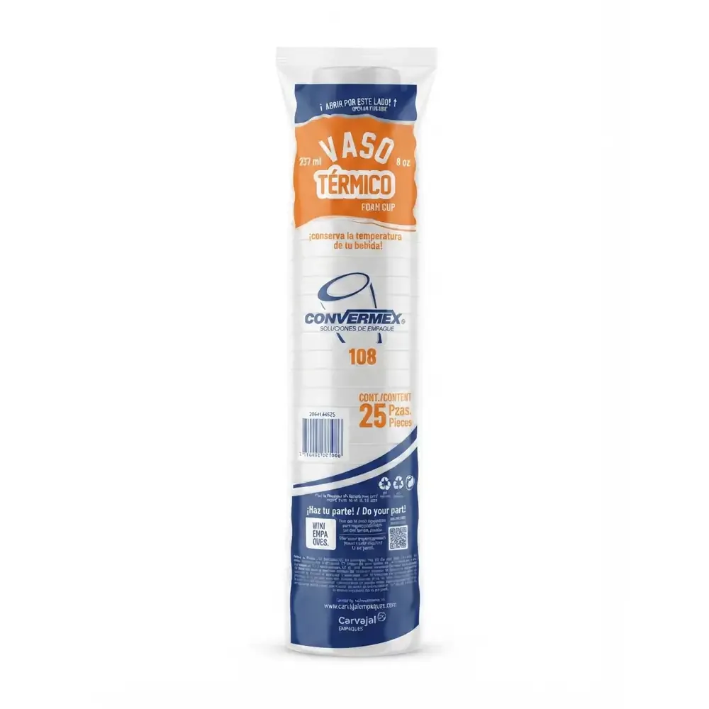 Paquete convermex con 25pz de vaso térmico desechable no.108, 237ml / 201088