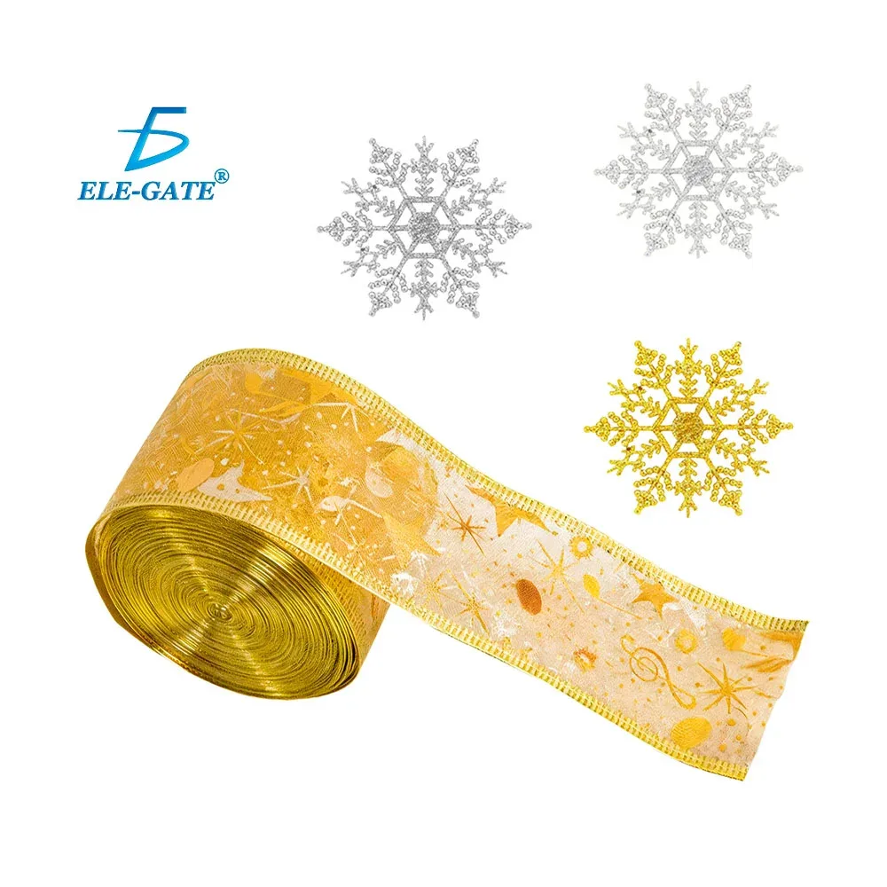 Listón navideño con diseño de estrellas + 30 adornos en forma de copos de nieve