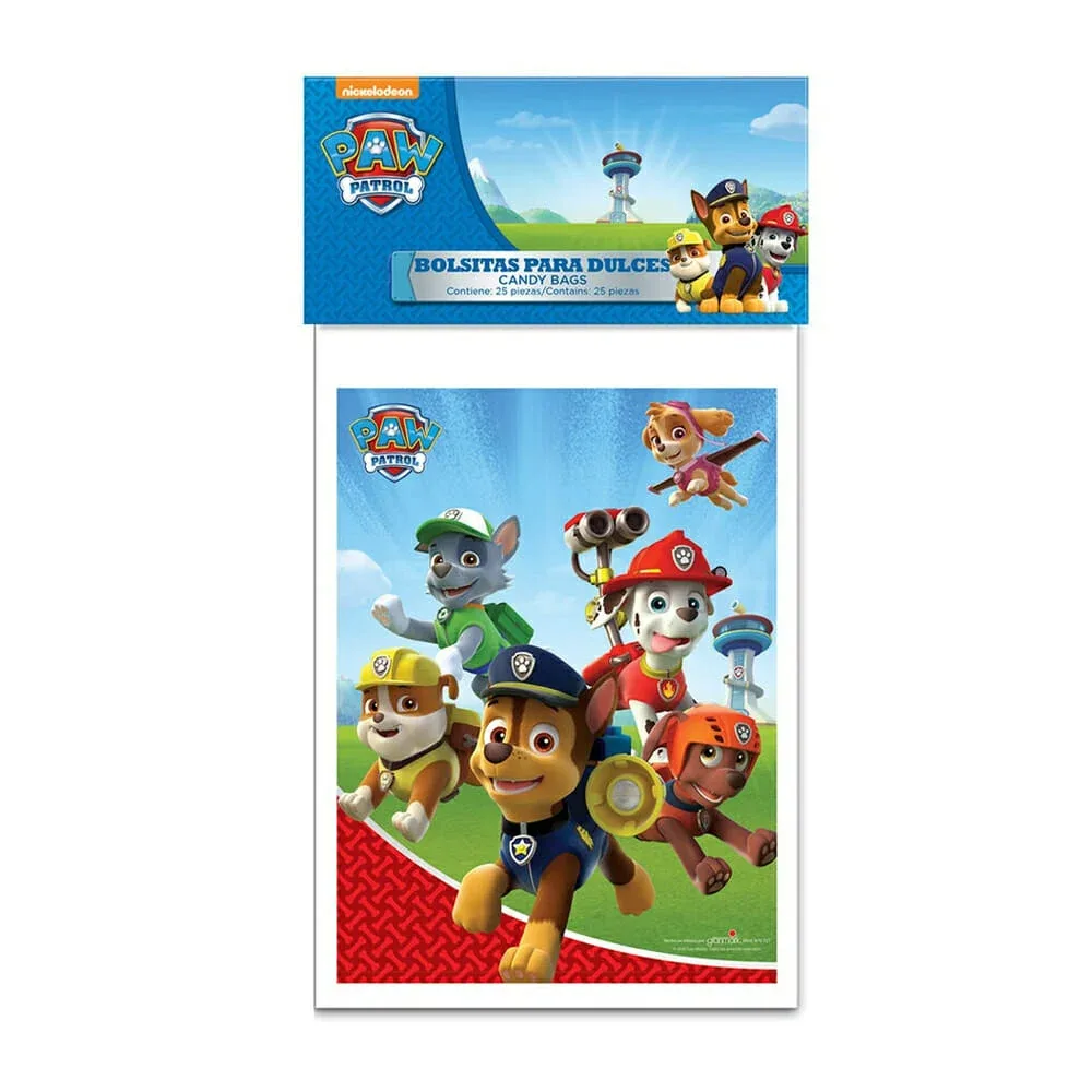 Paquete con 25 bolsas dulceras de plástico granmark con diseño de perros policías paw patrol, variedad de diseños / 470