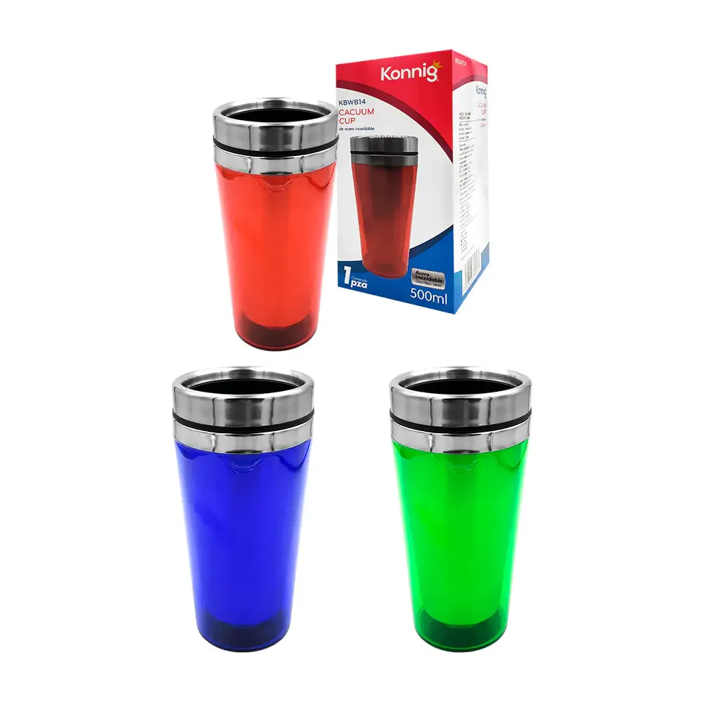 Vaso termo de acero inoxidable 500ml con tapa cierre hermético en colores metálicos