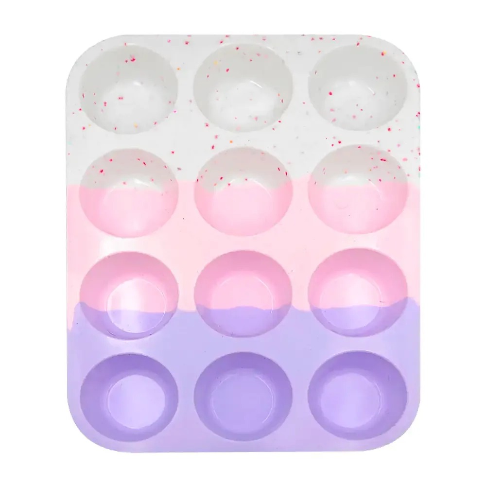 Molde de silicona tricolor con 12 compartimentos para cupcakes, 29x22cm