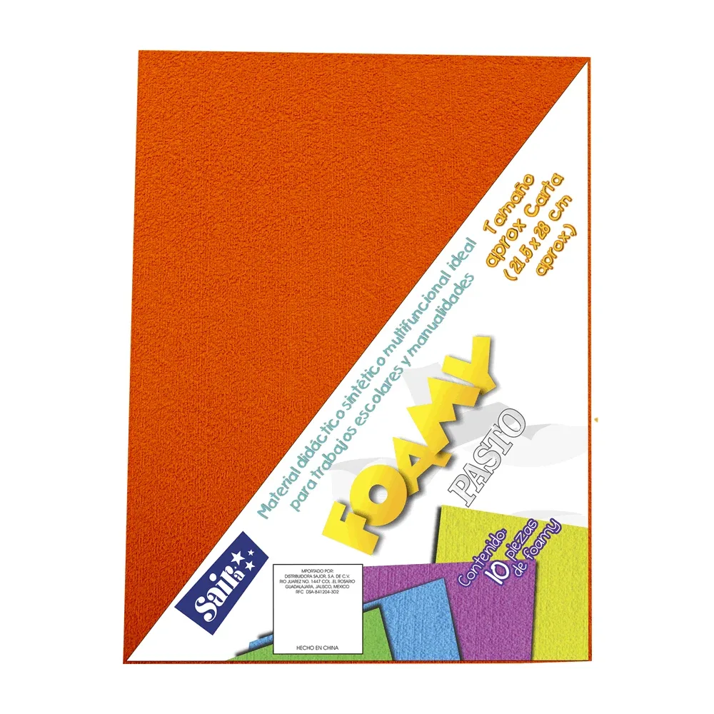 Paquete con 10 hojas de foamy plush pasto tamaño carta color naranja intenso / 100081