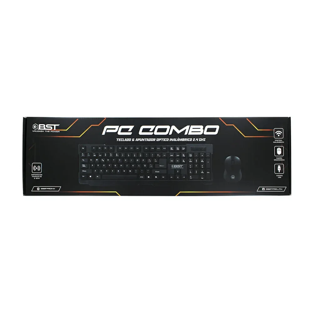 Combo de teclado y mouse inalámbricos 2.4ghz bst color negro / pc combo