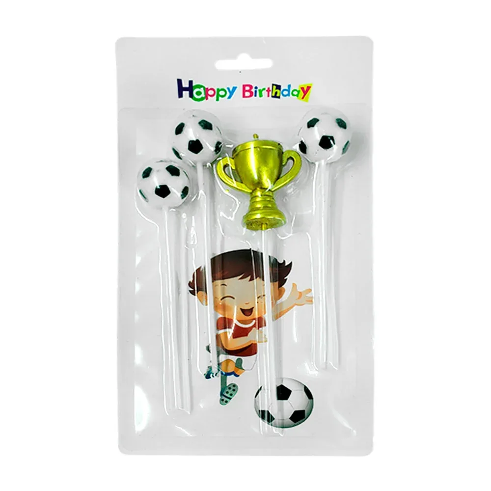 Blíster con 4 velas largas con temática de futbol, 14cm / happy birthday /662756