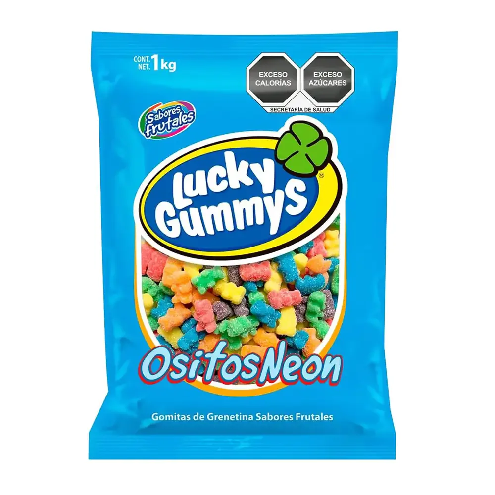 Bolsa con 1kilo de ositos neón lucky gummy en sabores frutales / 100250
