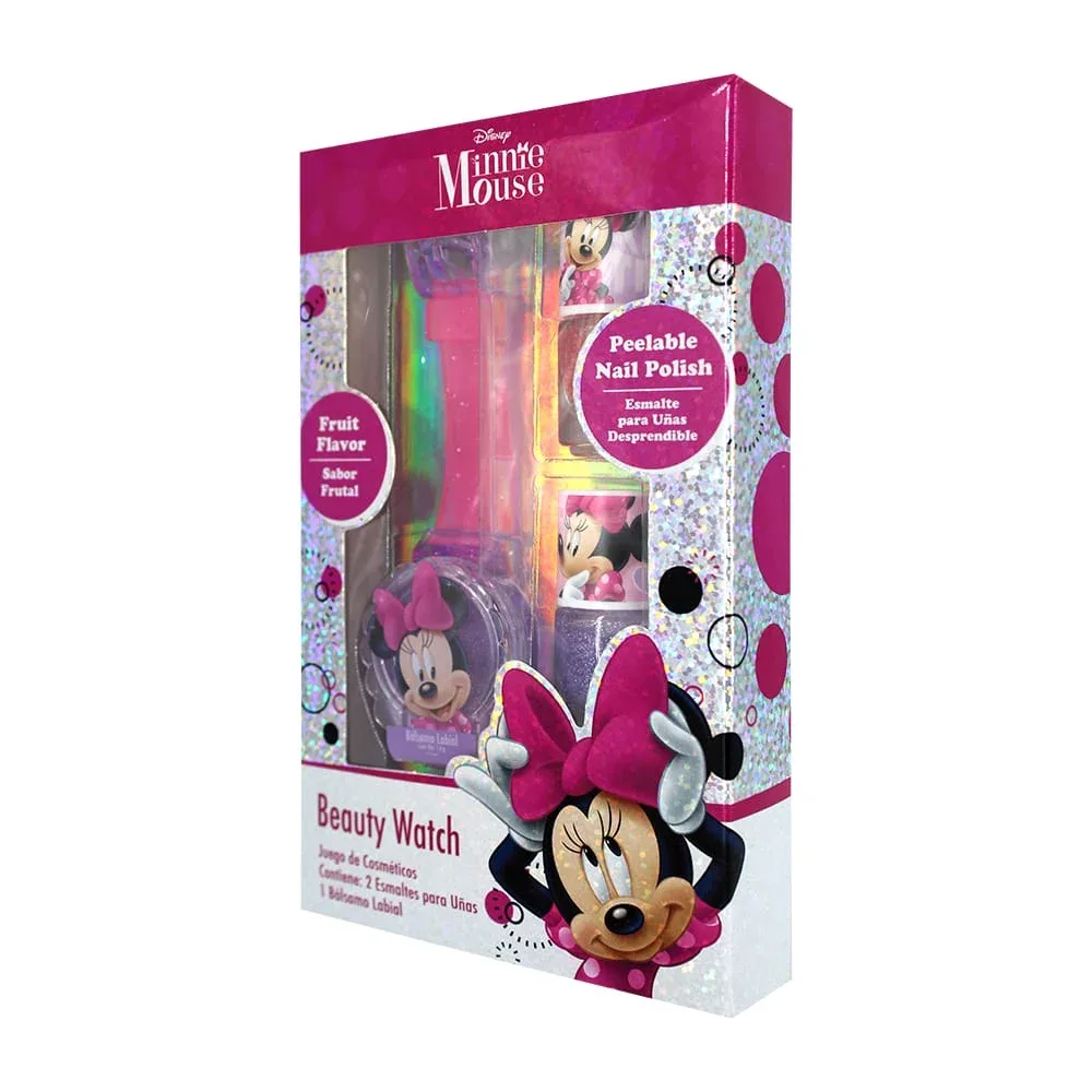 Mini set de belleza minnie mouse con 2 esmaltes para uñas y bálsamo labial en reloj / bewa25mn