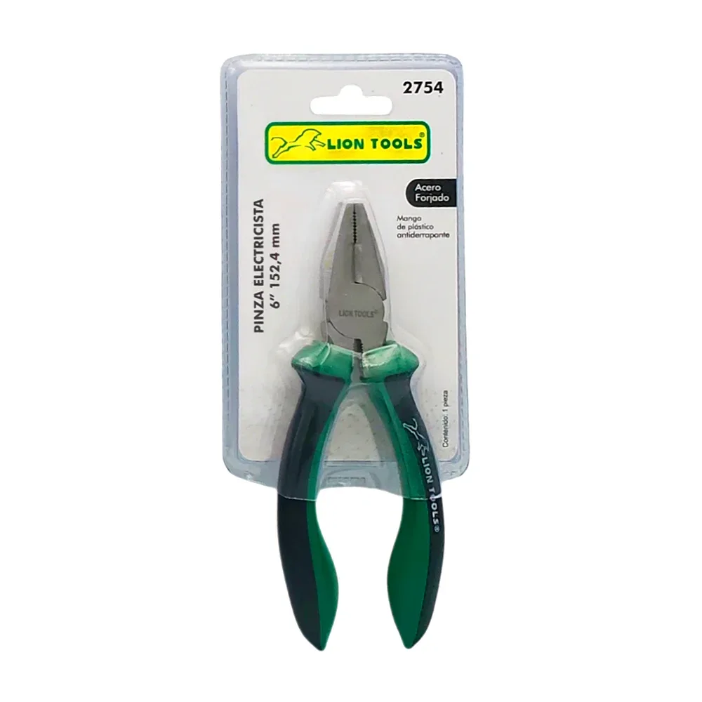 Pinza lion tools de 6 pulgadas y acero forjado con mango antiderrapante para electricista / 2754