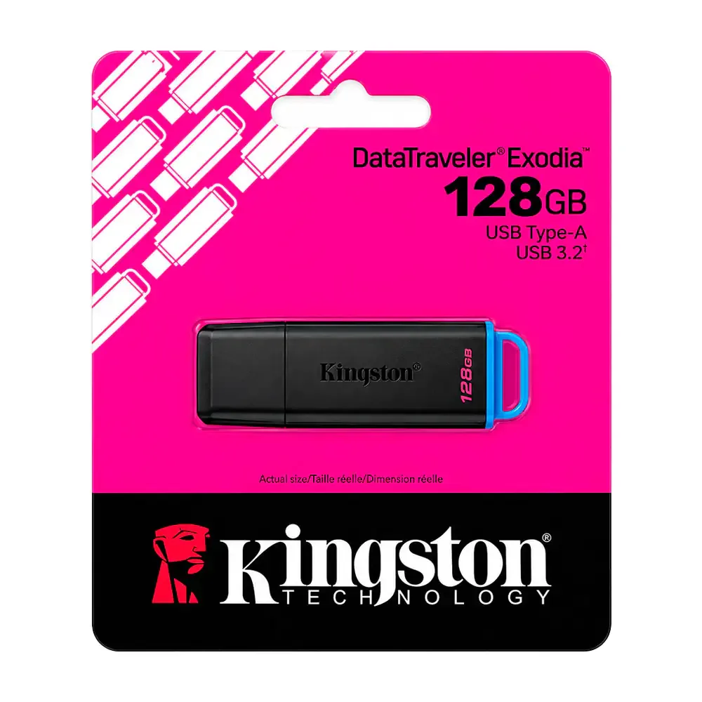 Memoria usb 3.2 data travel exodia kingston color negro azul de plástico con capacidad de 128gb