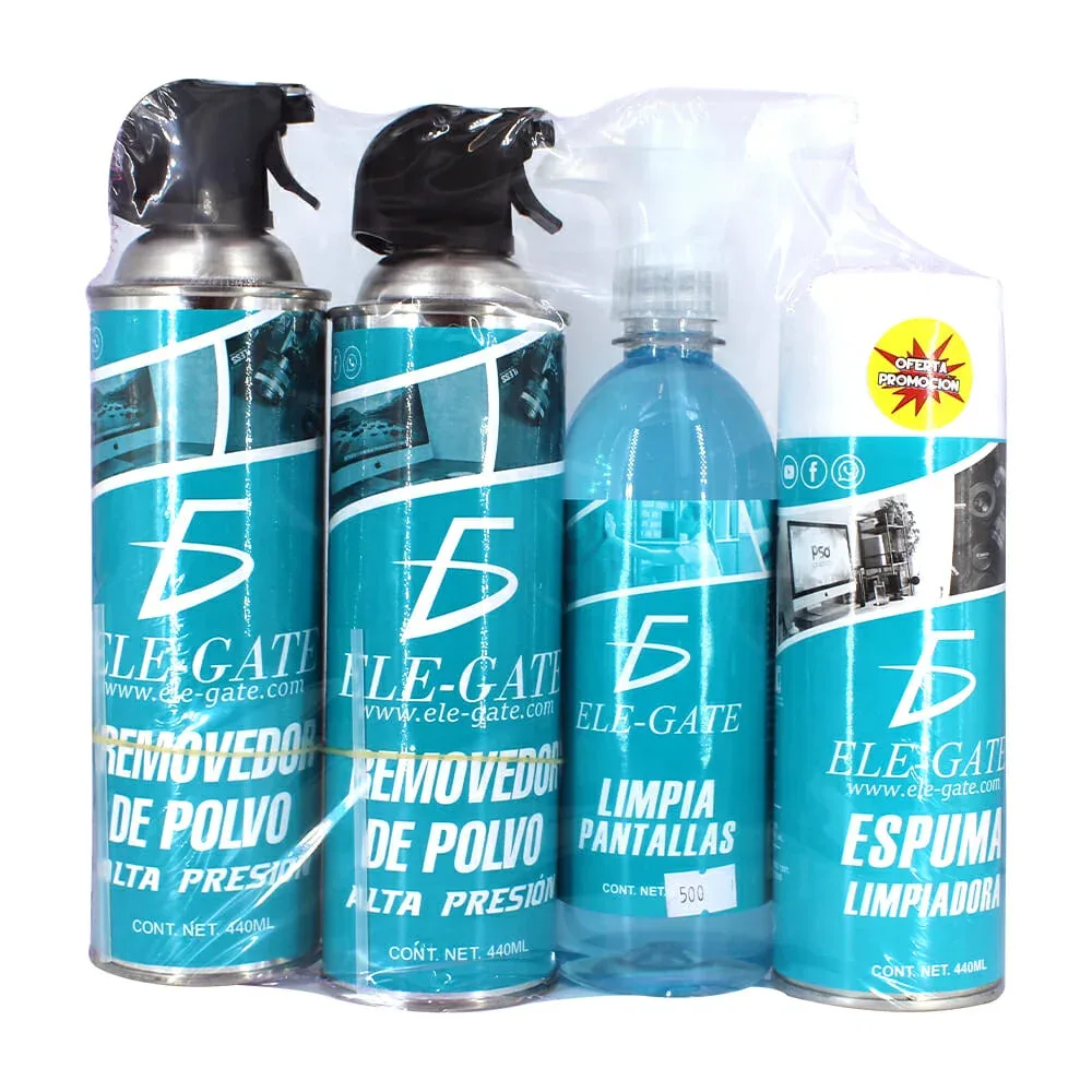 Kit 2 removedores de polvo 440ml + 1 limpia pantallas 500ml + 1 espuma limpiadora 440ml
