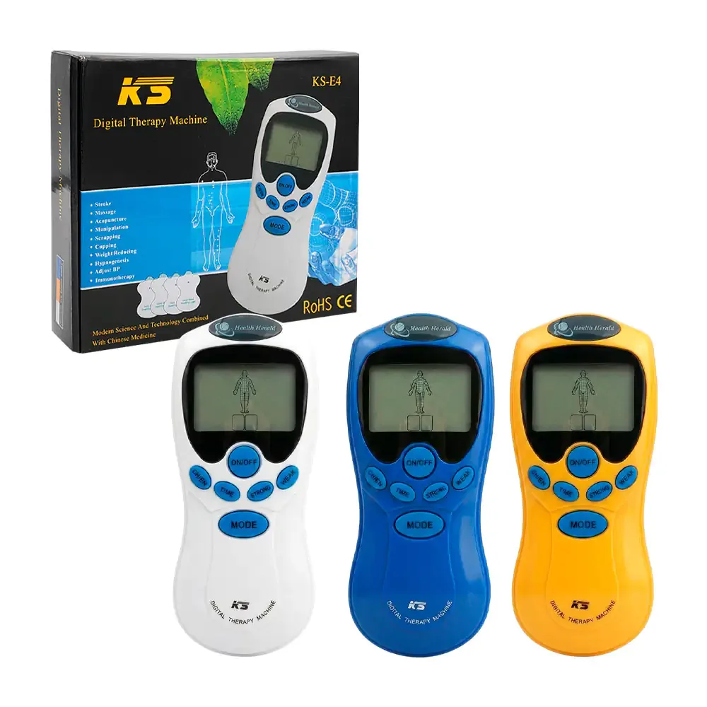 Máquina electro-estimuladora con 4 parches adhesivos para fisioterapia / ks-34