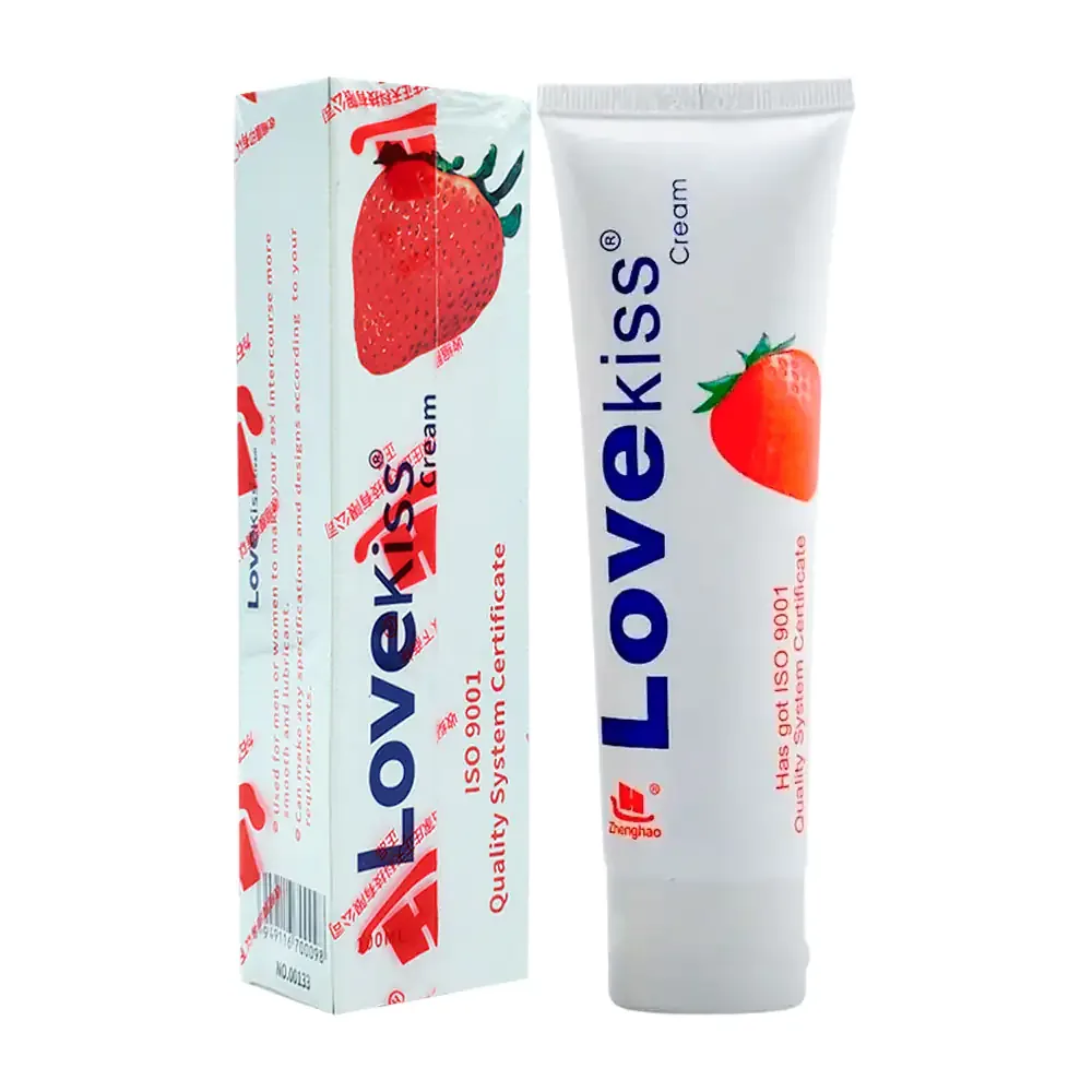 Lubricante love kiss femenino multifuncional, sabor fresas con crema, 100ml