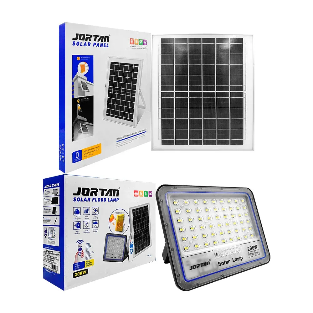 Lámpara reflector de 200w ip66 con control remoto y panel solar / jortan solar panel / 11-0073