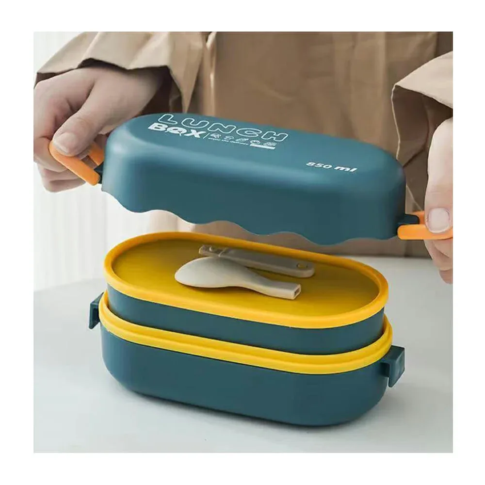 Juego con 2 tuppers lunch box ovalados de plástico con cuchara y capacidad para 850ml, variedad de colores / enjoy the delicacy beautiful life / fh-113