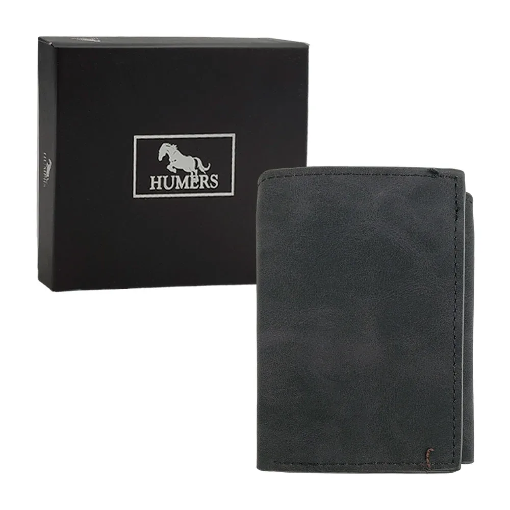 Cartera humers para caballero, piel sintética lisa, con múltiples compartimentos