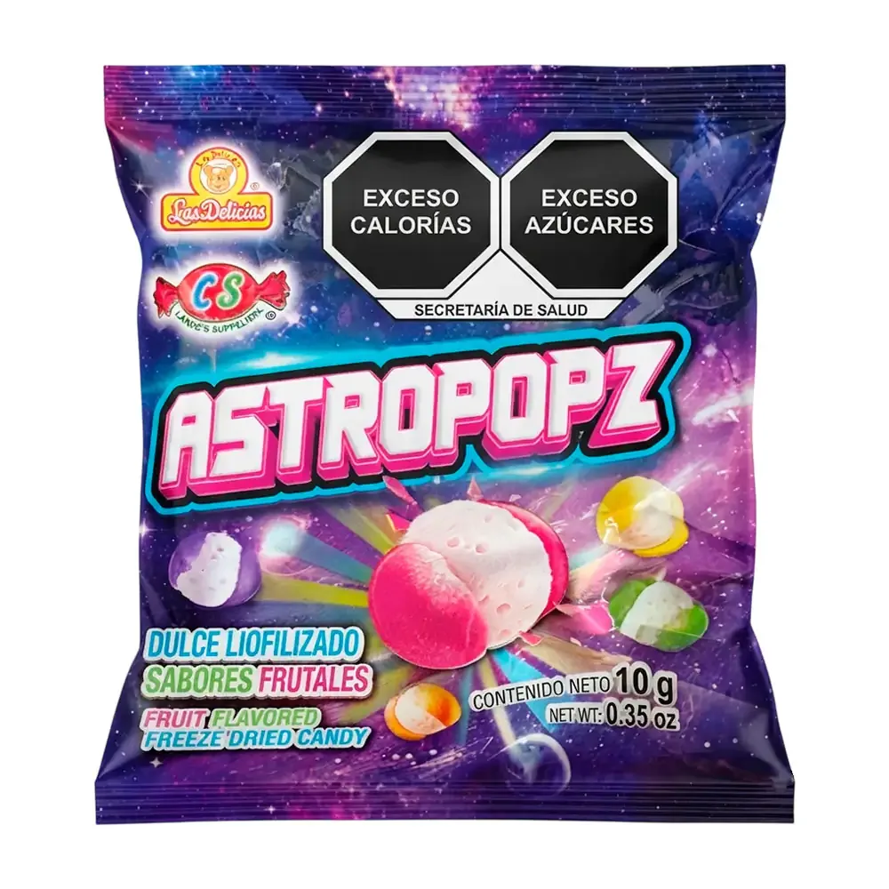 1pz Sobre astropopz las delicias dulce liofilizado sabores frutales 10g / 129014