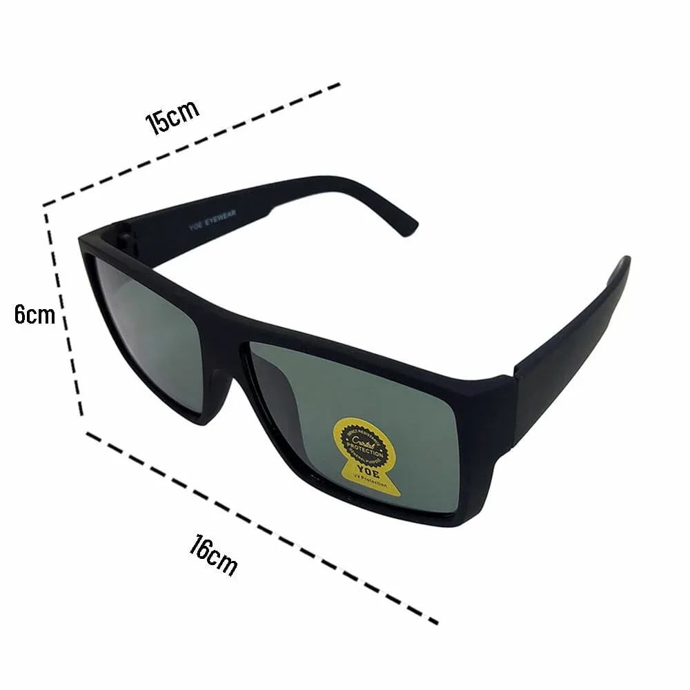 1pza Gafas de sol rectangulares en color negro con varillas anchas 3203-3f
