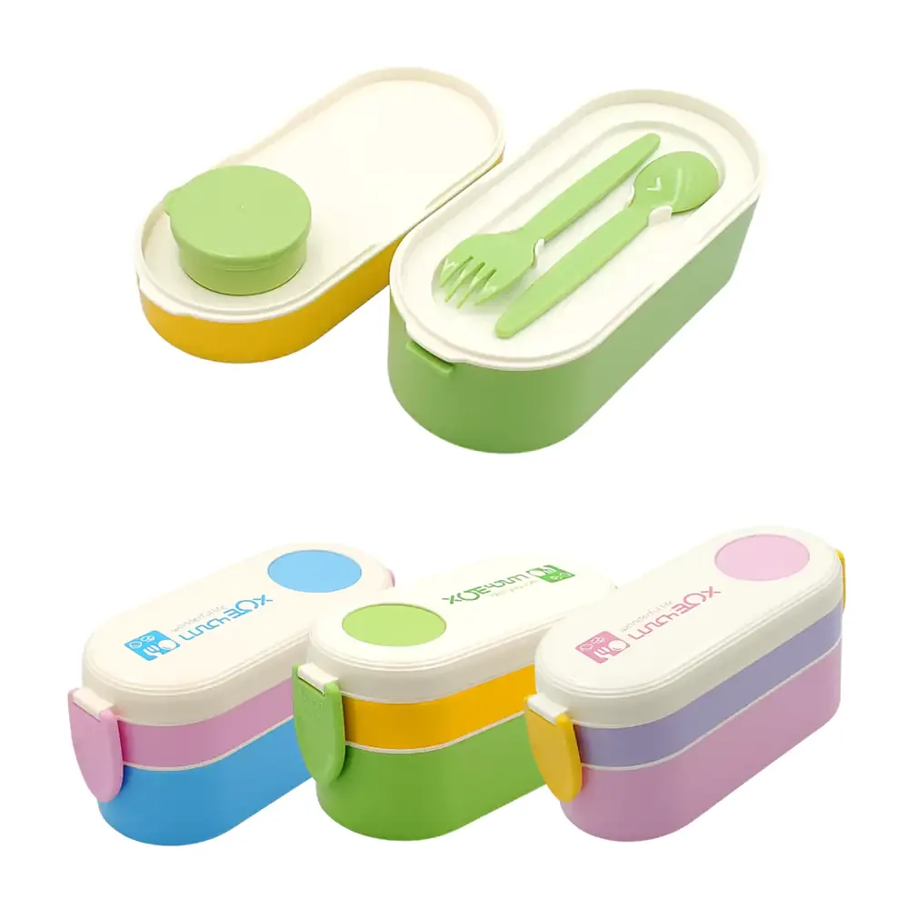 Tupper ovalado con 2 niveles, compartimento para cubiertos + mini recipiente
