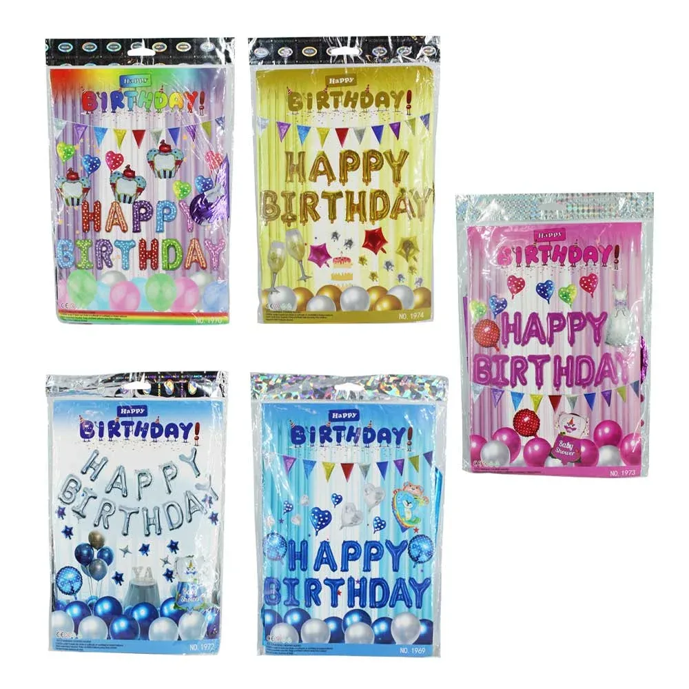 Set de globos happy birthday con banderín c-247