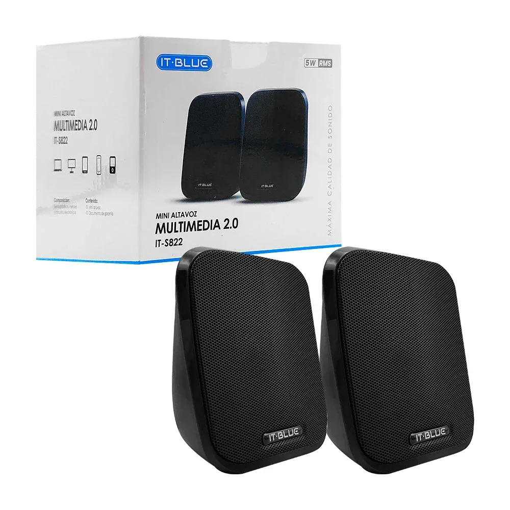 Mini par de altavoces it blue para computadora con conexión auxiliar y usb