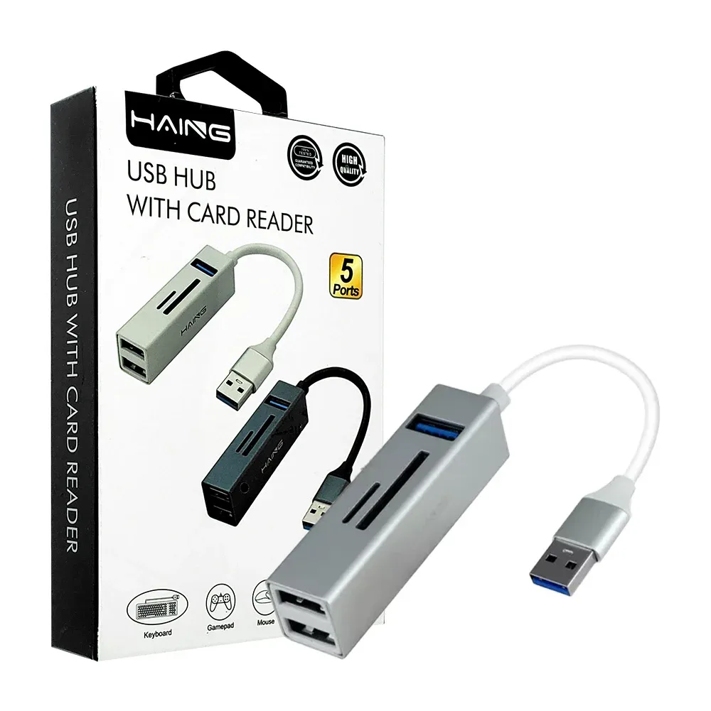 Adaptador hub 5 en 1 con entradas usb-a 3.0, memoria sd tf / usb hub with card reader