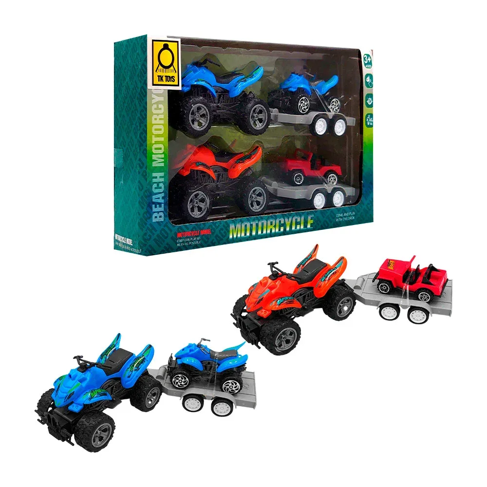 Set de 2 cuatrimotos con 2 mini vehículos, varios colores / motorcycle / 9862-50