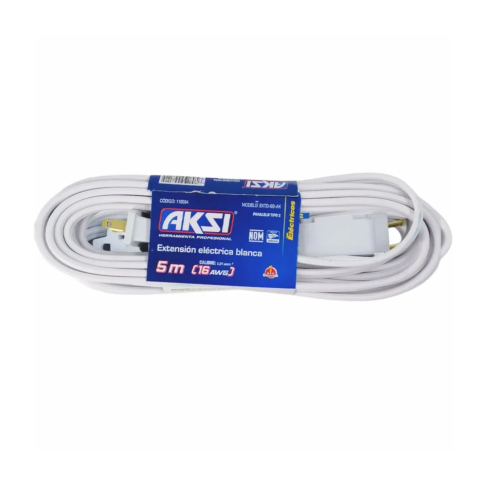 Extensión eléctrica doméstica blanca aksi de 5 metros con 3 contactos / extd-5b-ak