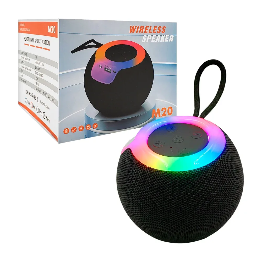 Bocina bluetooth de diseño circular con luz rgb , correa y ranuras / m20