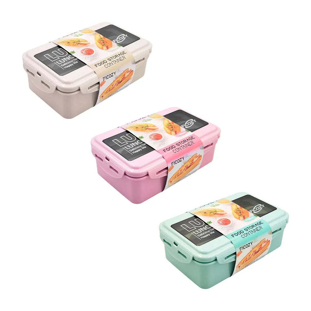 Tupper de plástico lunch box con capacidad de 1100ml + cubiertos, variedad